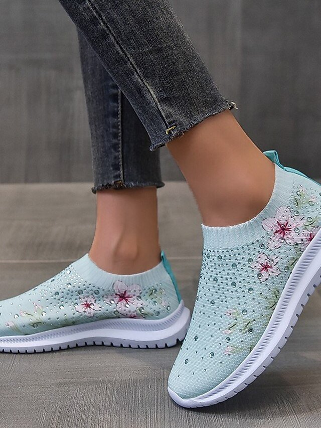 Casual White Floral Rhinestone Slip-On Sneakers - Image 9