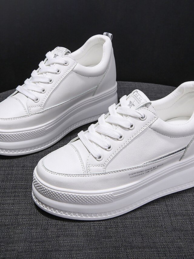 Casual White Lace-Up Elevated Platform Sneakers - Image 1