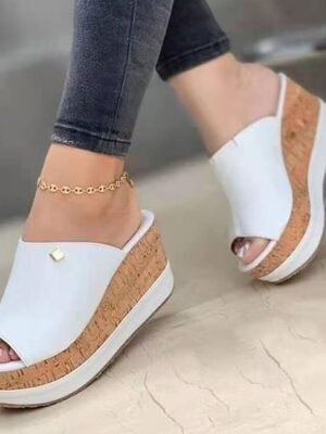 Casual White Platform Wedge Sandals - Image 2