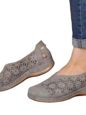 Casual Wide Fit Floral Cutout Slip-On Flats - Image 5