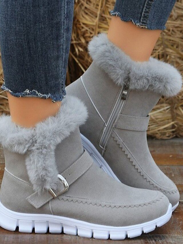 Casual Winter Faux Fur Lined Buckle Zipper Boots - Image 1