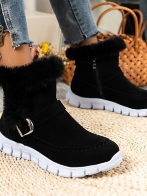 Casual Winter Faux Fur Lined Buckle Zipper Boots - Image 10