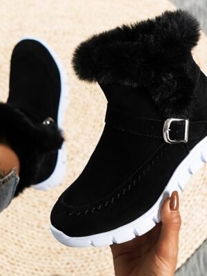 Casual Winter Faux Fur Lined Buckle Zipper Boots - Image 11