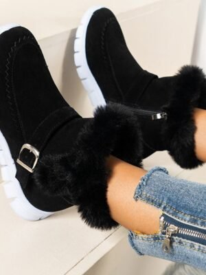 Casual Winter Faux Fur Lined Buckle Zipper Boots - Image 12