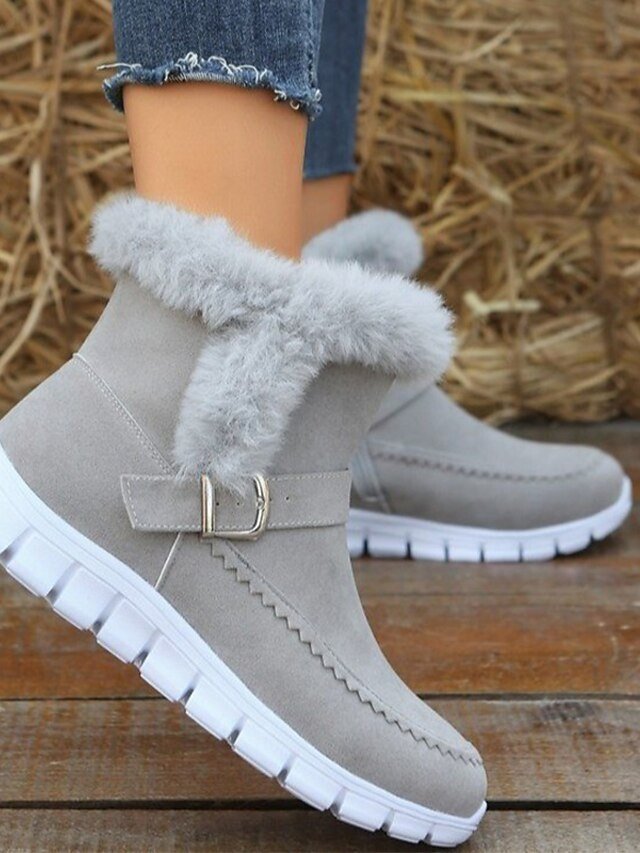 Casual Winter Faux Fur Lined Buckle Zipper Boots - Image 2