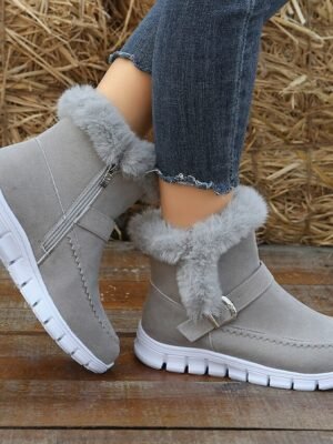 Casual Winter Faux Fur Lined Buckle Zipper Boots - Image 3