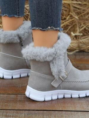 Casual Winter Faux Fur Lined Buckle Zipper Boots - Image 4