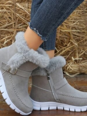 Casual Winter Faux Fur Lined Buckle Zipper Boots - Image 5