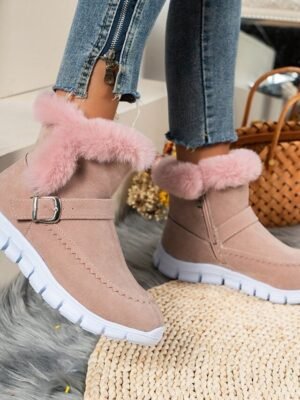 Casual Winter Faux Fur Lined Buckle Zipper Boots - Image 6