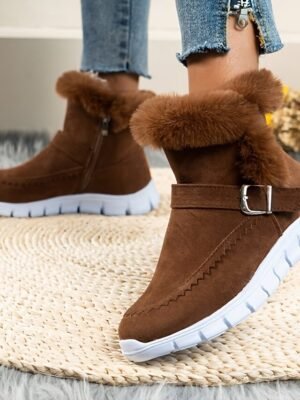 Casual Winter Faux Fur Lined Buckle Zipper Boots - Image 9