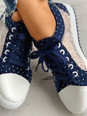 Charming Blue Lace-Up Floral Polka Dot Sneakers - Image 3