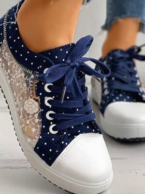 Charming Blue Lace-Up Floral Polka Dot Sneakers - Image 4