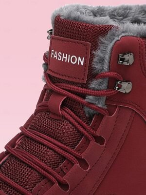 Chic Ankle Red Lace-Up Faux Fur Lined Snow Boots - Image 11