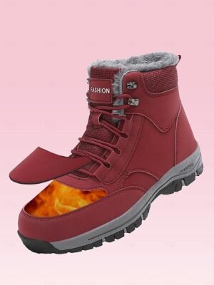 Chic Ankle Red Lace-Up Faux Fur Lined Snow Boots - Image 5