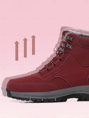 Chic Ankle Red Lace-Up Faux Fur Lined Snow Boots - Image 8