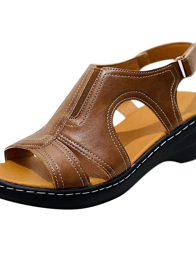 Chic Brown Cut-Out Slingback Wedge Sandals - Image 2