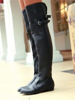 Chic Casual Beige Over-the-Knee Round Toe Flat Boots - Image 9