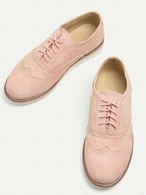 Chic Fit Pink Suede Brogue Oxford Shoes - Image 1