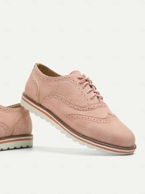 Chic Fit Pink Suede Brogue Oxford Shoes - Image 2