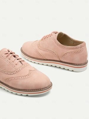 Chic Fit Pink Suede Brogue Oxford Shoes - Image 3