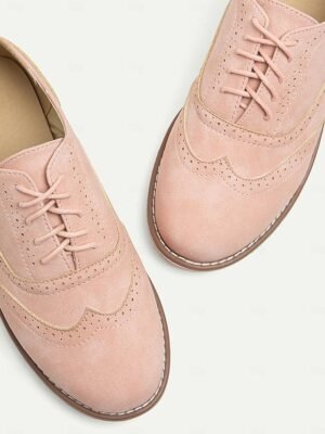 Chic Fit Pink Suede Brogue Oxford Shoes - Image 4