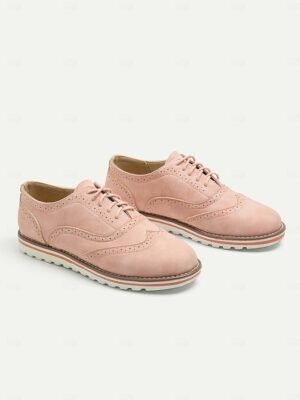 Chic Fit Pink Suede Brogue Oxford Shoes - Image 5