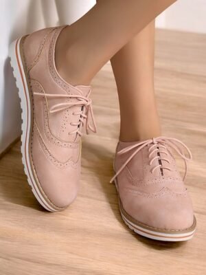 Chic Fit Pink Suede Brogue Oxford Shoes - Image 6