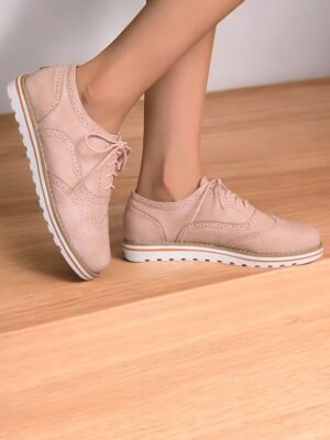 Chic Fit Pink Suede Brogue Oxford Shoes - Image 7