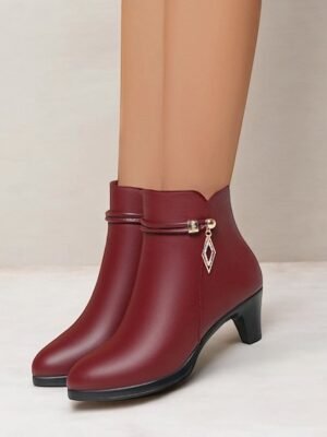 Chic Fur Lined Gold Accent Ankle Boots - Image 11