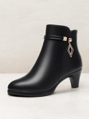 Chic Fur Lined Gold Accent Ankle Boots - Image 2