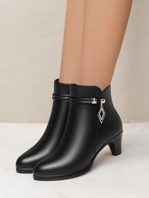 Chic Fur Lined Gold Accent Ankle Boots - Image 4