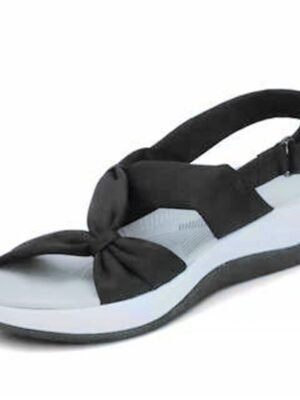 Chic Gray Knotted Slingback Cushioned Platform Sandals - Image 4