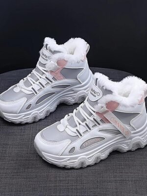 Chic High-Top White Plush Lined Winter Sneakers - Image 6