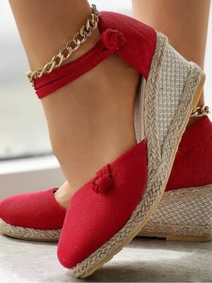 Chic Pink Closed-Toe Ankle Strap Espadrille Wedges - Image 12