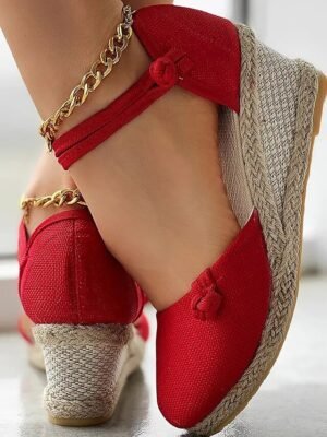 Chic Pink Closed-Toe Ankle Strap Espadrille Wedges - Image 9