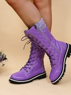 Chic Red Lace-Up Knit Cuff Winter Boots - Image 8