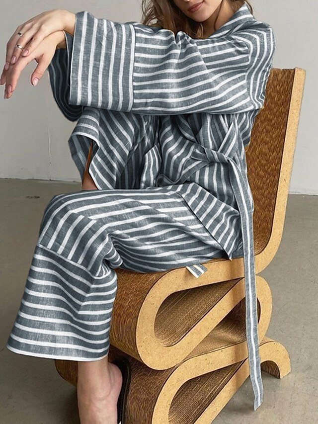 Chic Relaxed Striped Round Neck Sleeveless Short Chemise - Image 1