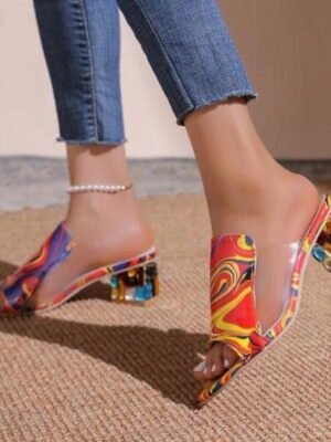 Chic Slip-On White Croc-Embossed Open-Toe Block Heel Sandals - Image 13