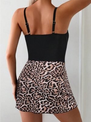 Chic Stretchy Leopard Open Back Sleeveless Swim Dress - Image 3