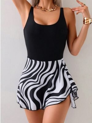 Chic Stretchy Leopard Open Back Sleeveless Swim Dress - Image 5