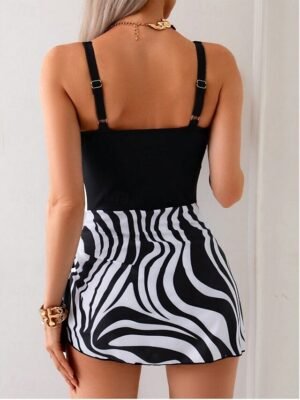 Chic Stretchy Leopard Open Back Sleeveless Swim Dress - Image 6