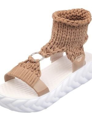 Chunky Knitted Open-Toe Platform Wedge Sandals - Image 13