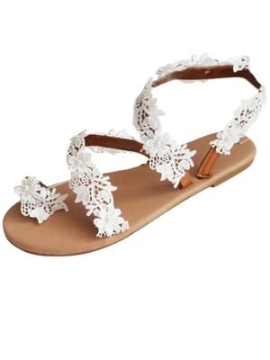 Classic Boho Peep Toe Flat Heel Sandals - Image 5