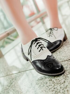 Classic Brogue Wingtip Round Toe Lace-Up Faux Leather Shoes - Image 13