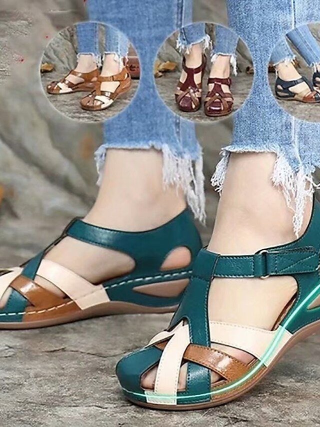 Classic Casual Solid Round Toe Closed Toe Wedge Sandals - Image 1