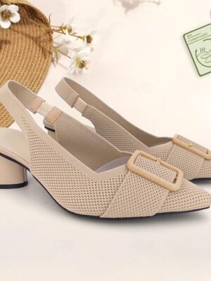 Classic Comfort Block Heel Knit Pointed Toe Loafer - Image 1