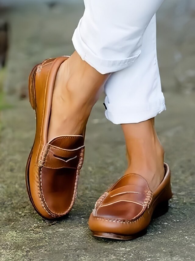 Classic Comfortable Brown Faux Leather Slip-On Loafers - Image 1