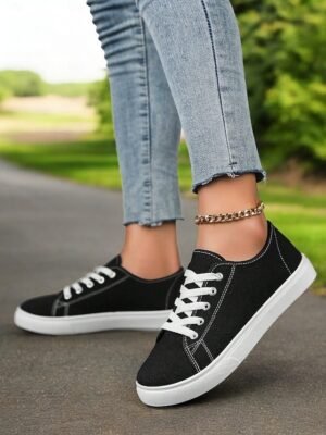 Classic Comfortable Canvas Lace-Up Round Toe Sneakers - Image 15