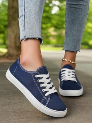Classic Comfortable Canvas Lace-Up Round Toe Sneakers - Image 17