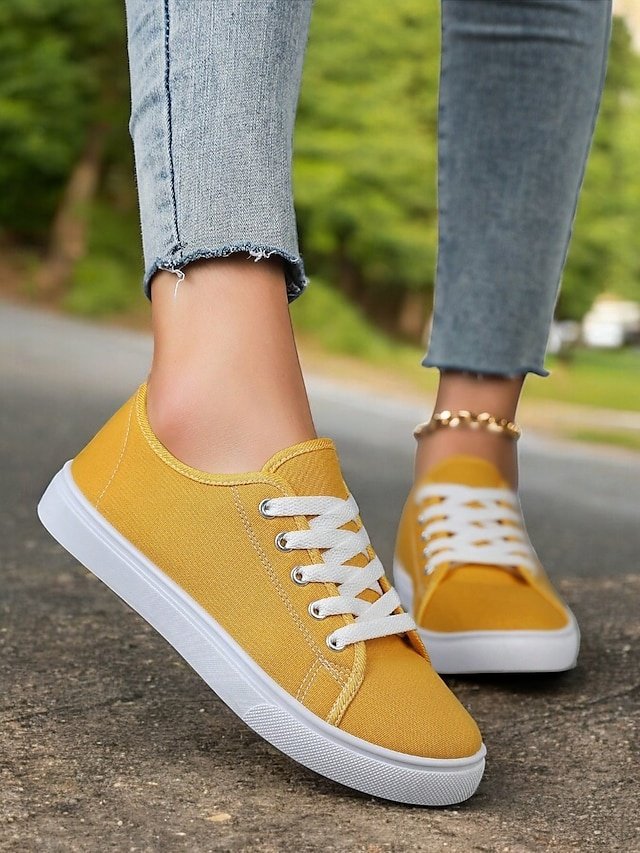 Classic Comfortable Canvas Lace-Up Round Toe Sneakers - Image 2